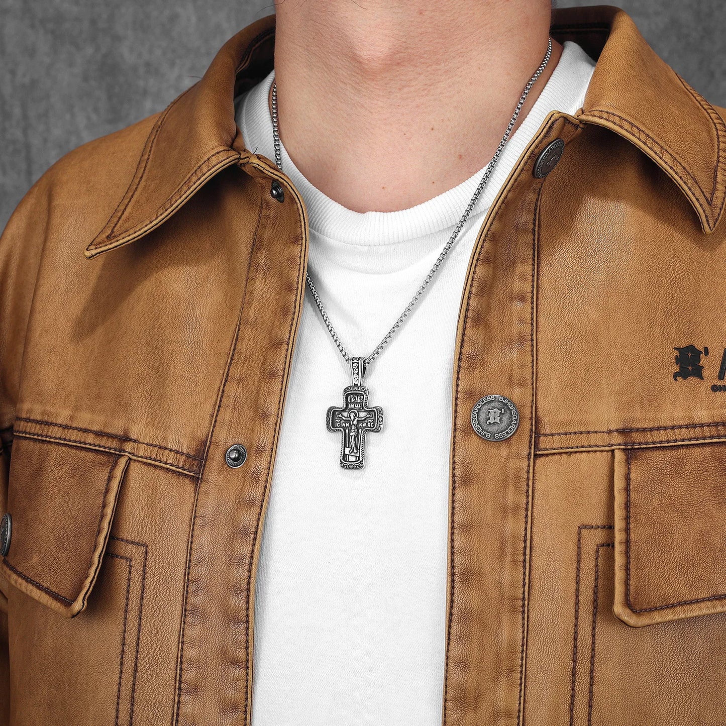 Jesus Carving Rune Cross Amulets Stainless Steel Men Necklaces Pendant Chain Punk For Women Fashion Jewelry Gifts Wholesale