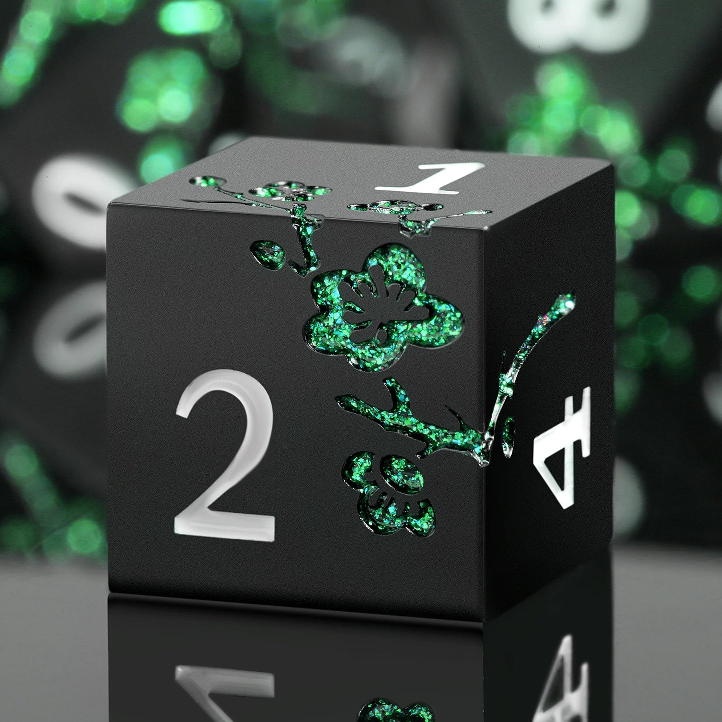 Metal Dice Set D&D, DNDND 7 PCS Flower Metallic DND Dice Set with Grogeous Gift Case for Dungeons and Dragon Tabletop Game Black Green flower