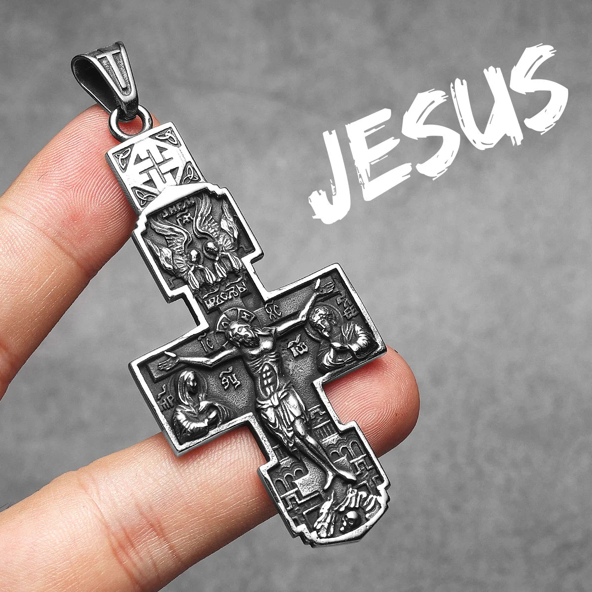 Retro Carving Jesus Cross Stainless Steel Men Necklaces Pendant Chain Punk For Women Fashion Jewelry Gifts