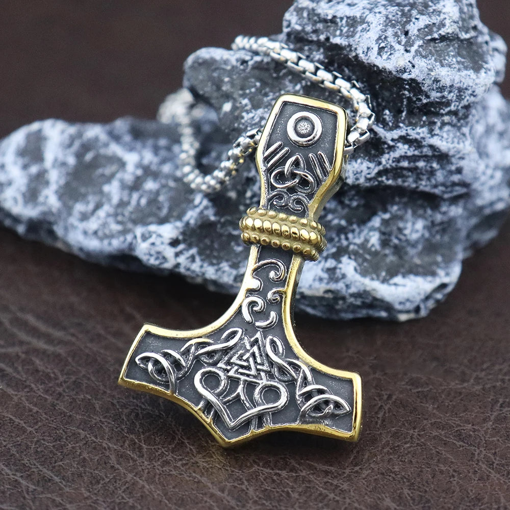 Vintage Men Viking Thor's Hammer Pendant Classic Nordic Celtic Knot Necklace Stainless Steel Scandinavian Jewelry Gift