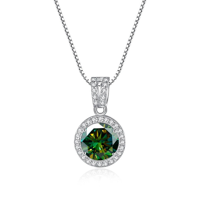 BIJOX STORY Moissanite Diamond Pendant Necklaces For Women 925 Sterling Silver Luxury Chain Trending Iced Bling Wedding Jewelry dark green 1Ct per Pc 45cm