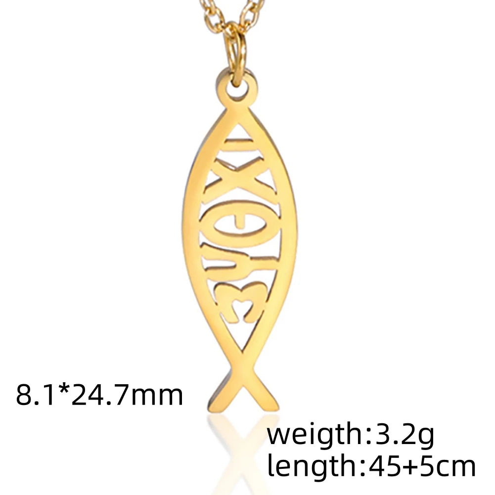 LIKGREAT Christian Jesus Fish Pendant Necklace for Women Stainless Steel Ichthys Faith Pray Choker Jewelry Valentine's Day Gifts