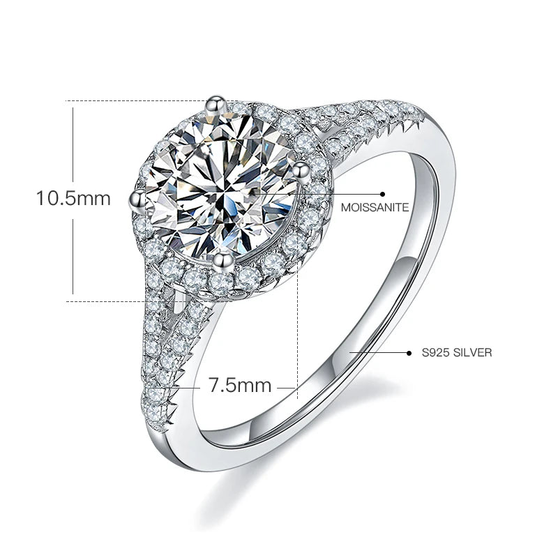 GEM'S BALLET Big 5.0Ct Moissanite Ring 11mm Round Moissanite Halo Engagement Ring 925 Sterling Silver Excellent Luster Ring 925 Sterling Silver 1.5ct 7.5mm