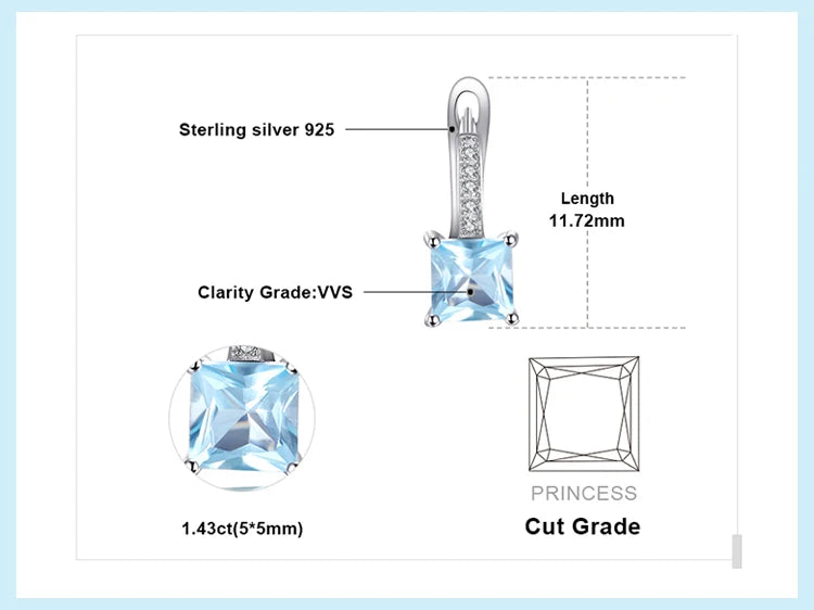JewelryPalace 1.4ct Princess Cut Sky Blue Topaz 925 Sterling Silver Hoop Earrings for Woman Fashion Wedding Anniversary Gift