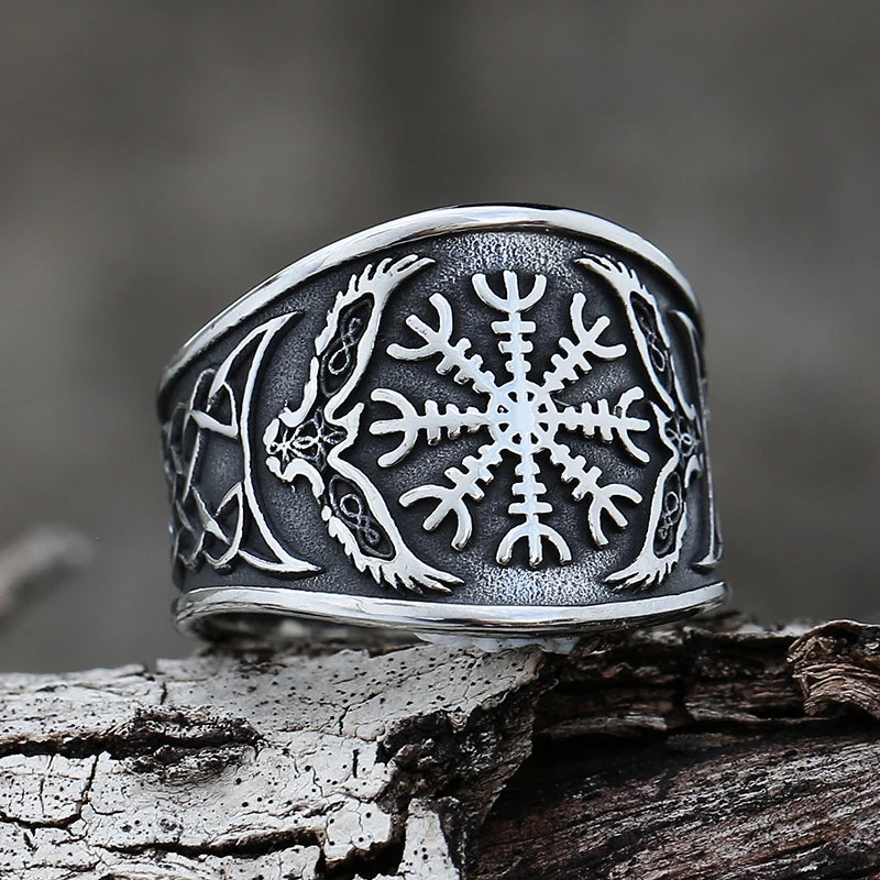 Nordic Viking Stainless Steel Ring Compass Tree of Life Viking Rune Wolf Men and Women Ring Jewelry Factory Wholesale V191 US SIZE