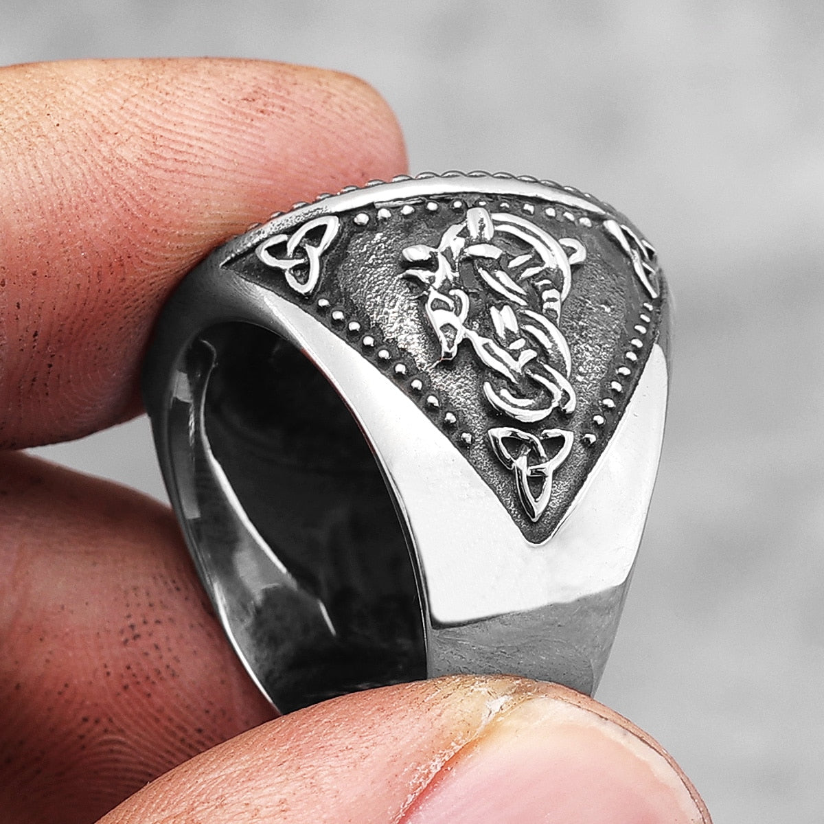 Nordic Viking Wolf Stainless Steel Mens Rings Unique Punk Amulet for Male Boyfriend Biker Jewelry Creativity Gift