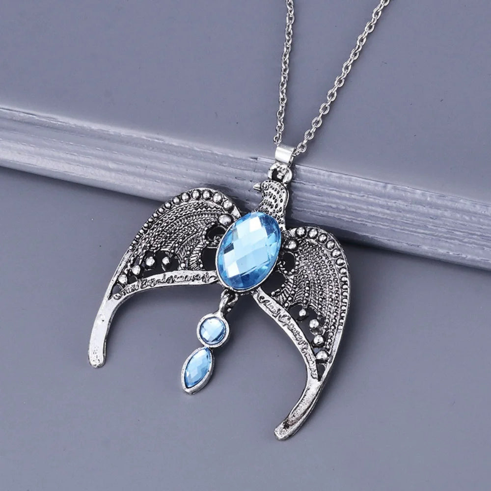 Classic Magic Necklace College Vintage Eagle Crown Blue Crystal Crown Pendant Necklace Movie Jewelry Gift Party Accessory