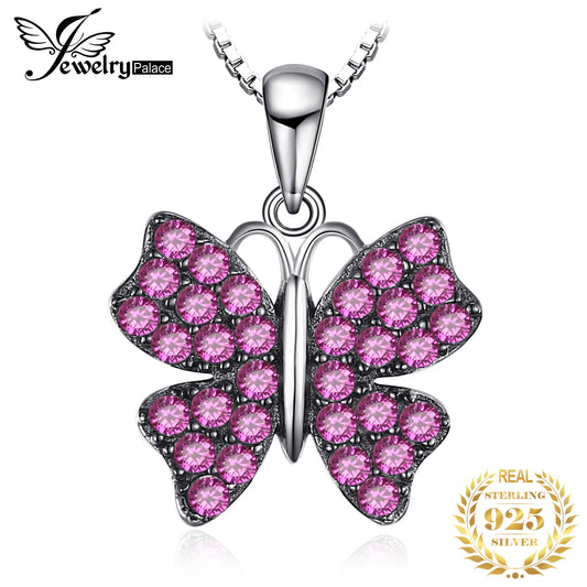 JewelryPalace Butterfly Pink Created Ruby 925 Sterling Silver Pendant for Women Statement Gemstone Necklace Without Chain Default Title