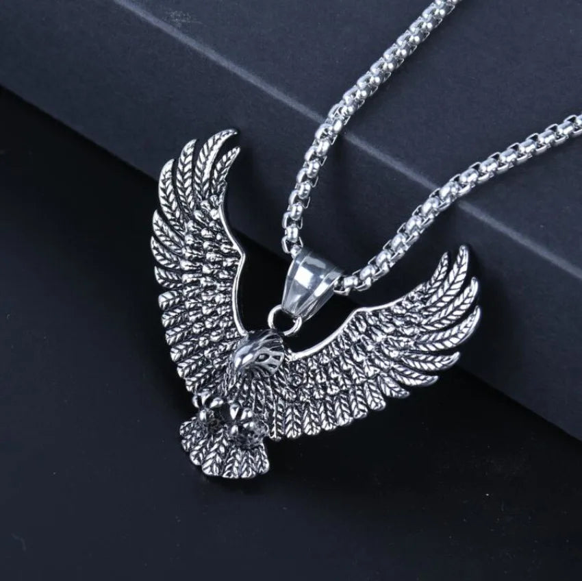 HNSP 316L Stainless Steel Viking Style Eagle Pendant Necklace For Men Punk Gothic Jewelry Accessories