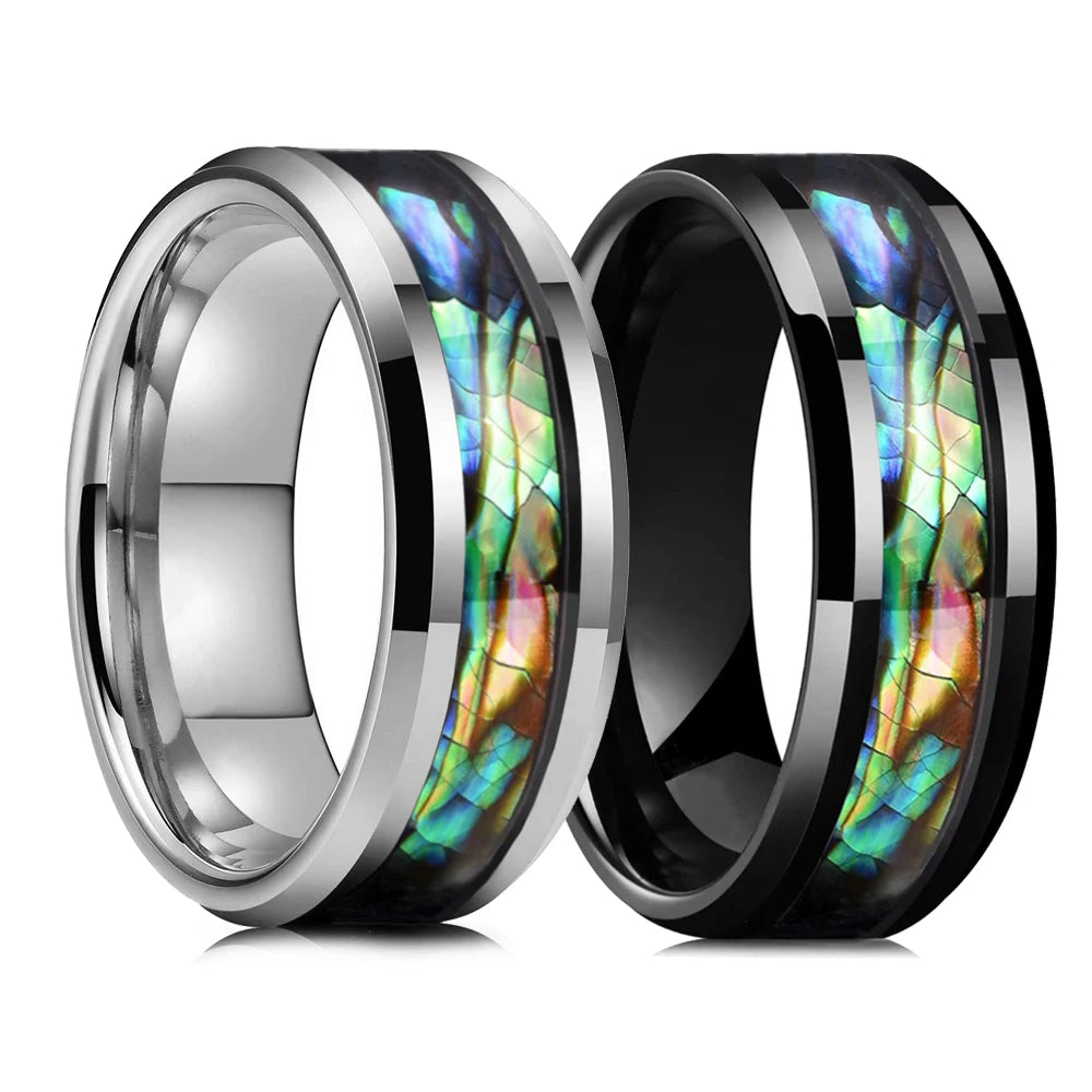 Fashion Viking Tree Of Life Stainless Steel Abalone Shell Rings For Men Odin Norse Viking Rune Rings Retro Amulet Jewelry Gift