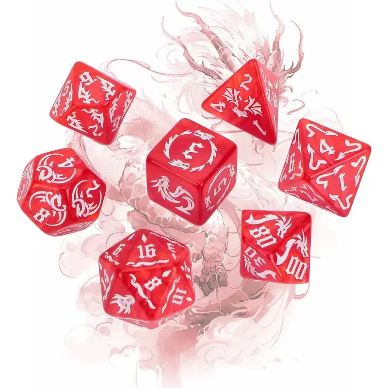 New 7pcs/set Dragon Element Polyhedral Dice Set Number Dice Kit for Dnd COC Cthulhu TRPG Running Team Table Game Dnd Dice Set red