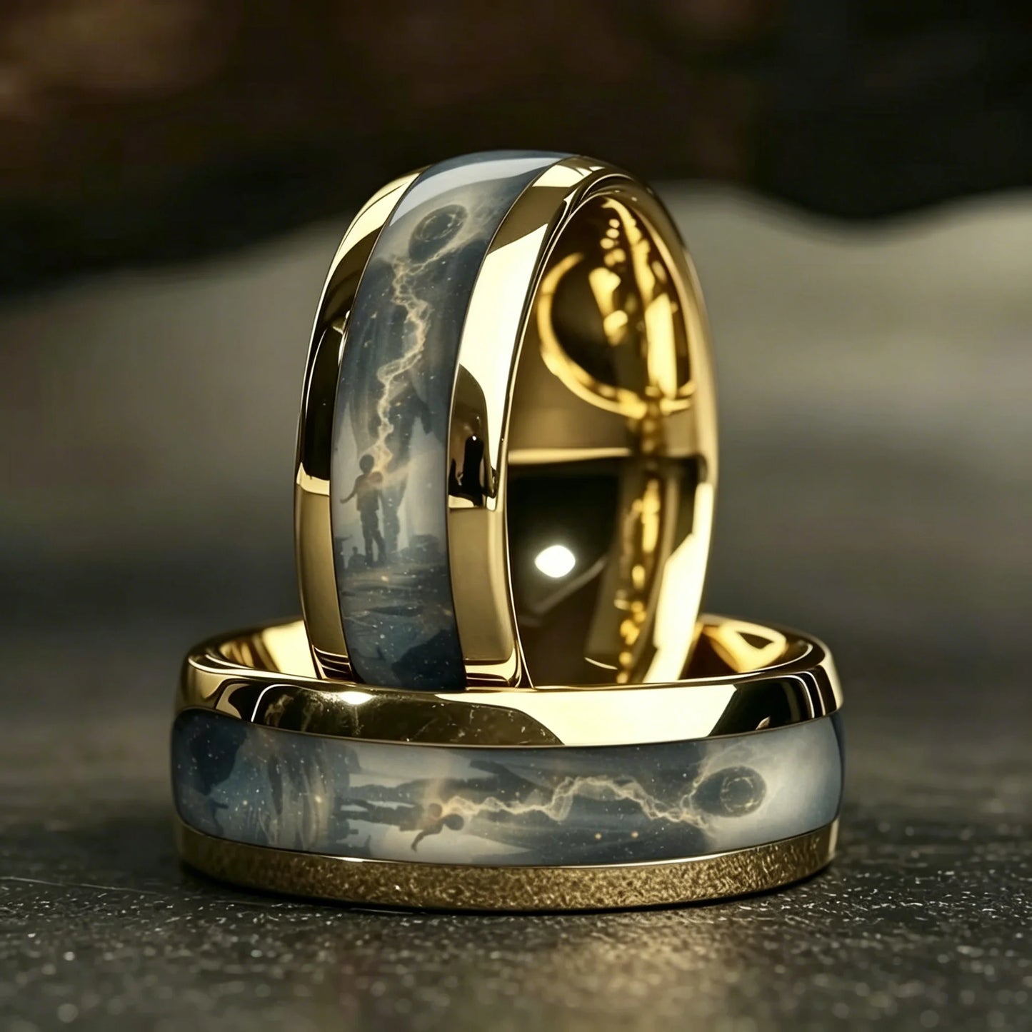 Fashion Gold Plated Stainless Steel Men's Ring with Planet Galaxy Pattern Inlay Ring for Men Band Wedding Jewelry Gift