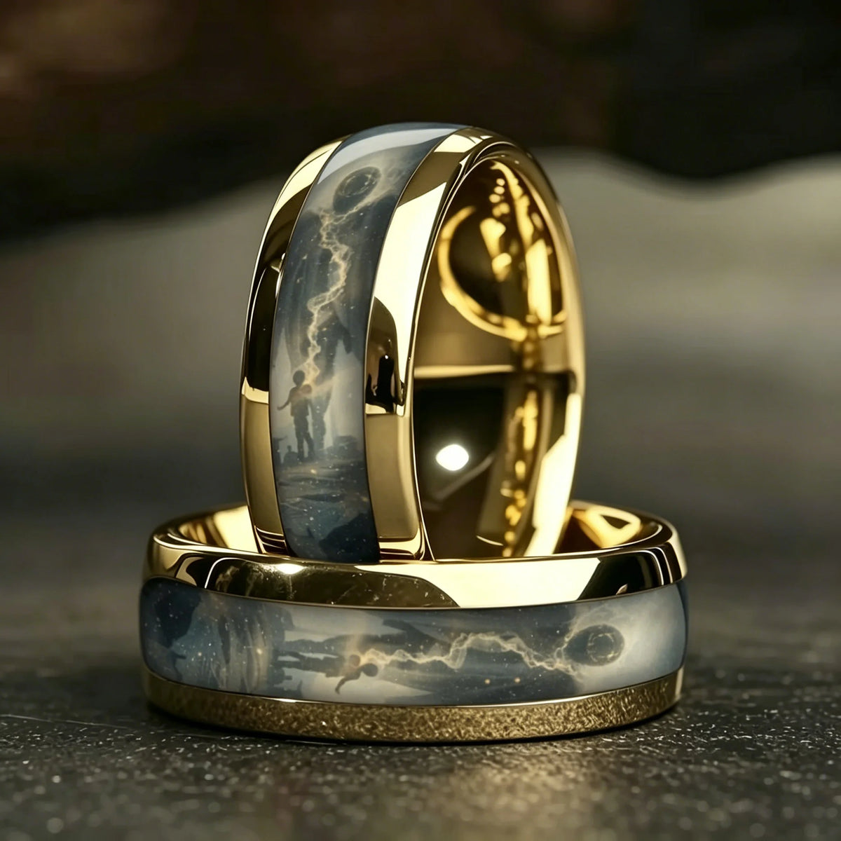 Fashion Gold Plated Stainless Steel Men's Ring with Planet Galaxy Pattern Inlay Ring for Men Band Wedding Jewelry Gift