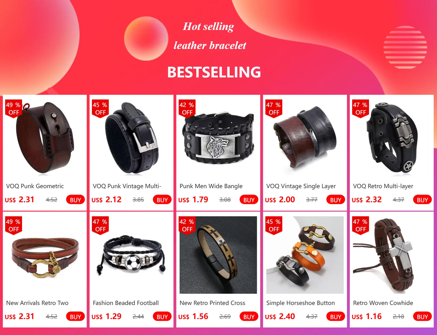 Retro Wolf Head Charm Bracelet Men Hand-woven Leather Bracelets Pull Adjustment Punk Style Simple Jewelry Gift