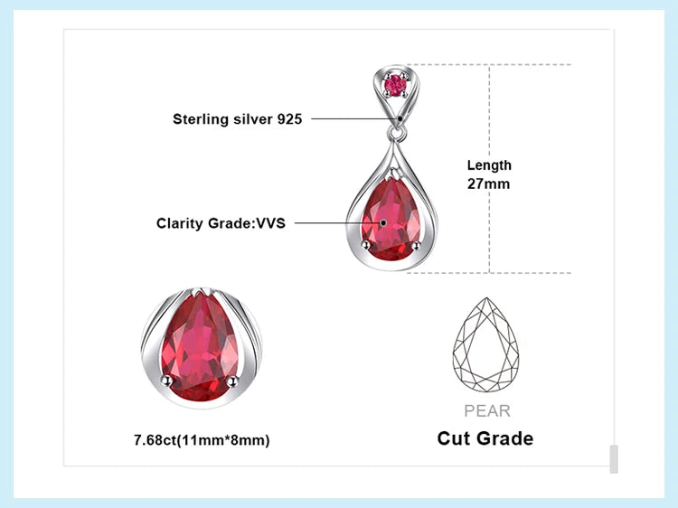 JewelryPalace Water Drop 7.6ct Created Red Ruby 925 Sterling Silver Dangle Drop Earrings for Women