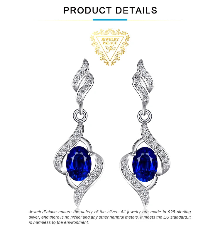 JewelryPalace Created Blue Sapphire 925 Sterling Silver Dangle Drop Earrings for Women Fine Jewelry