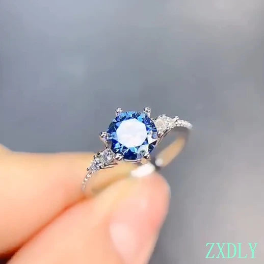 New crackling blue moissanite ring for women jewelry engagement ring for wedding real 925 silver ring birthday gift 1 carat gem