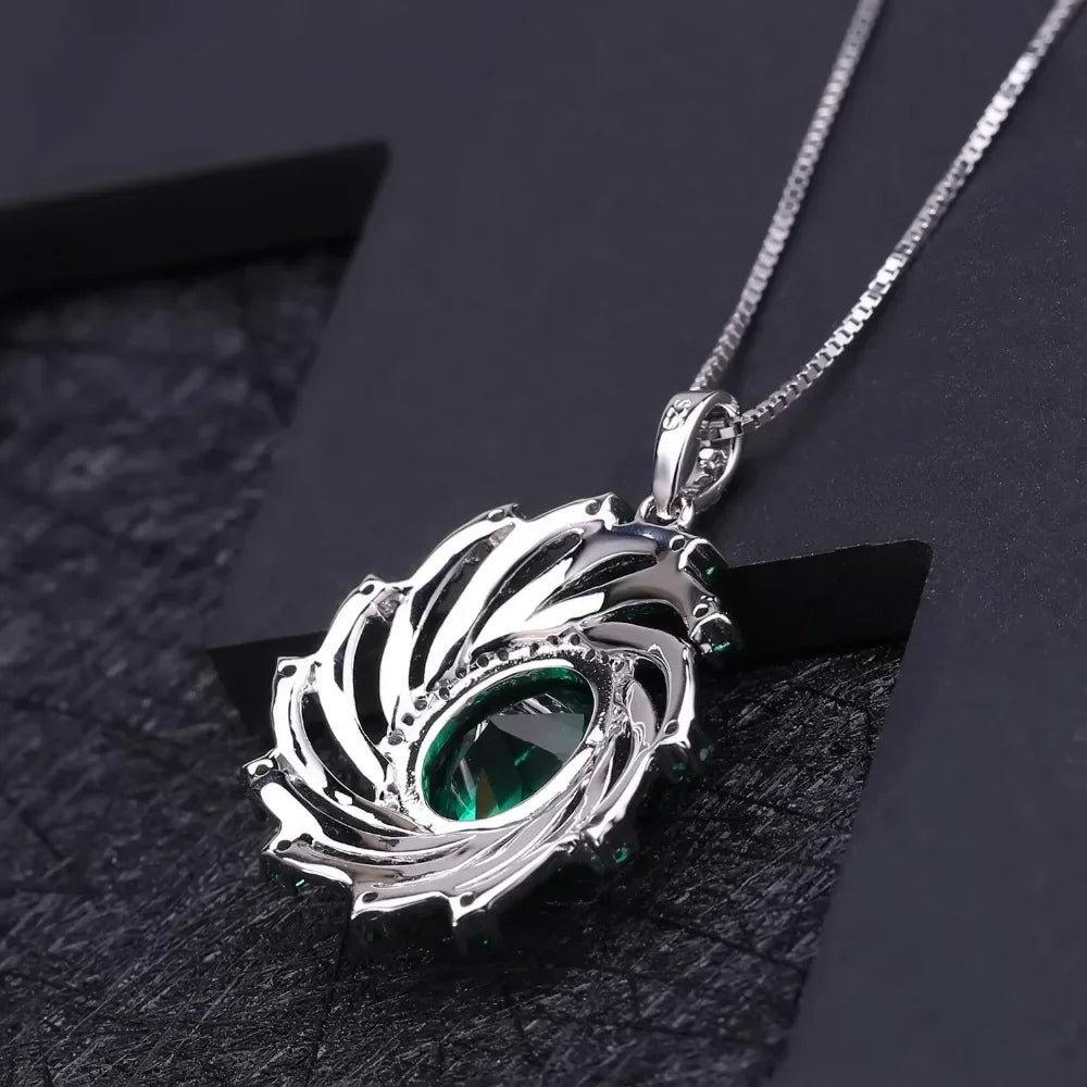 GEM'S BALLET Huge Luxury Nano Emerald Pendant 925 Sterling Silver Vintage Sapphire Pendant Necklace For Women Gift Fine Jewelry