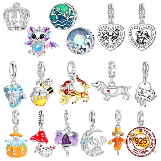 925 Sterling Silver Santa's Reindeer Dragon Bee Sausage Dog Pendant Charm Fit Original Charm Bracelets Women DIY Jewelry Gift