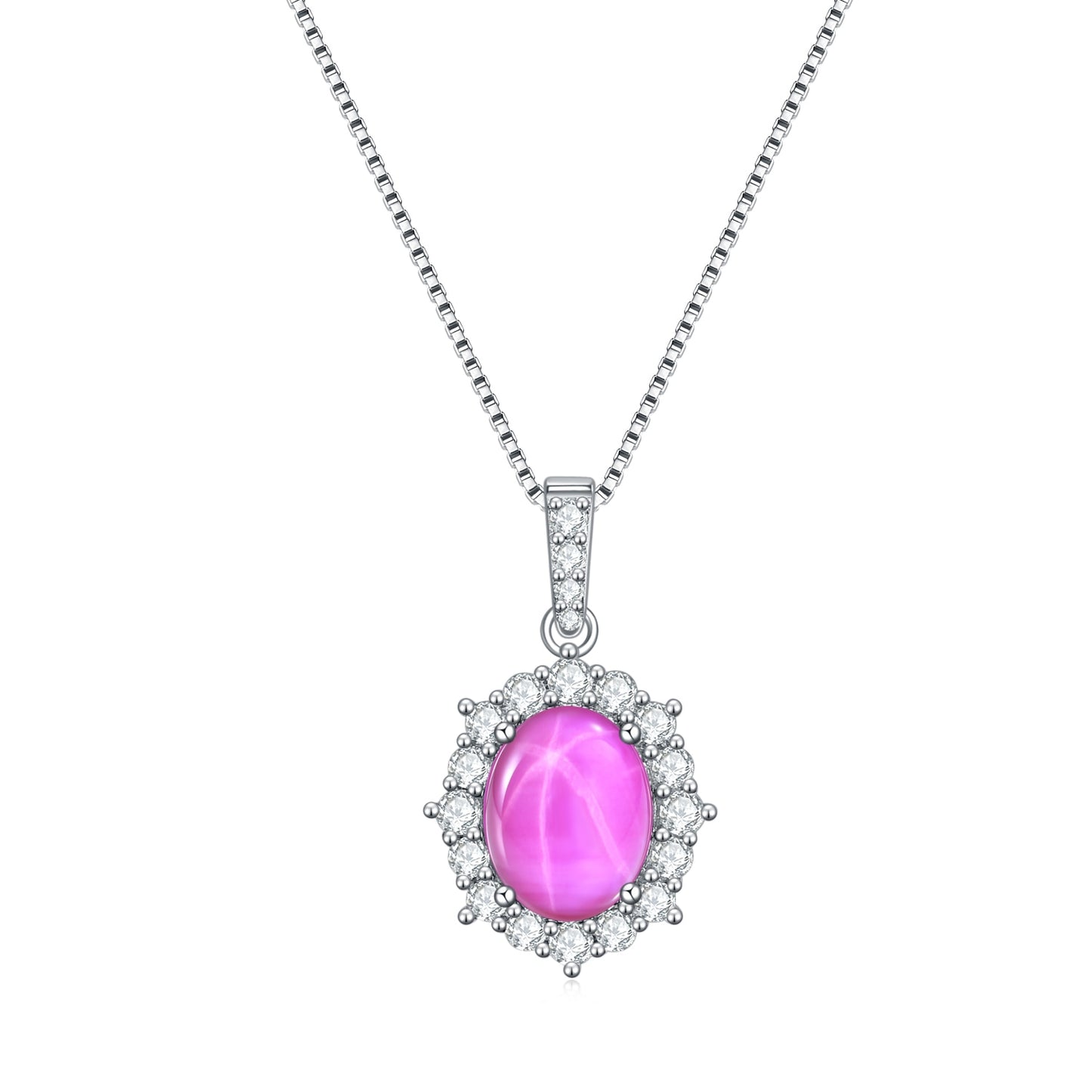 GEM&#39;S BALLET Dainty Blue Lindy Star Sapphire Statement Pendant Necklace in 925 Sterling Silver Gift For Her Mothers Day Gifts Lab Star Ruby 45cm|925 Sterling Silver