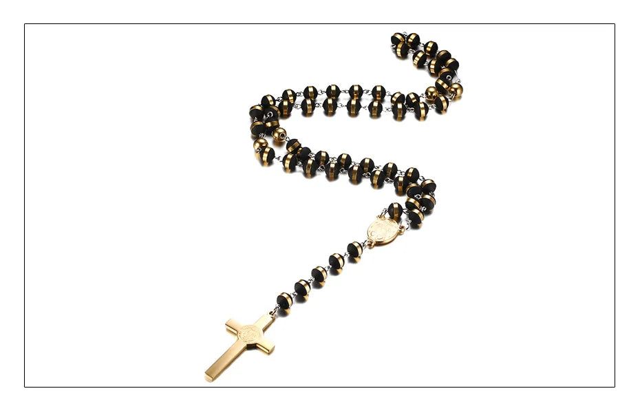 Long Chain Rosary Necklace for Men Women,Stainless Steel Bead Chain Cross Pendant Jewelry