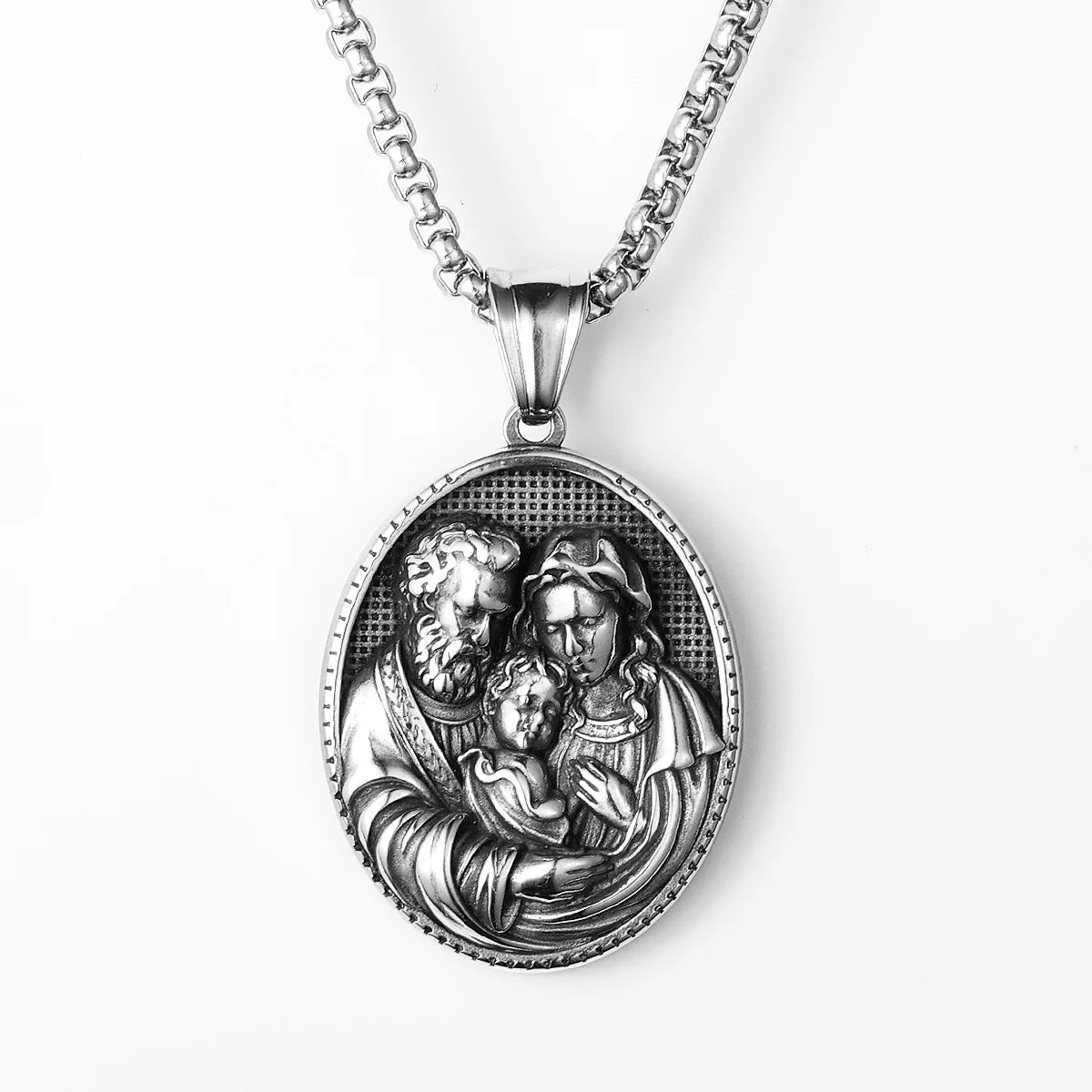 Holy Family Powerful Amulet Stainless Steel Men Necklace Pendant Chain Vintage Cool New In For Women Jewelry Gifts Wholesale