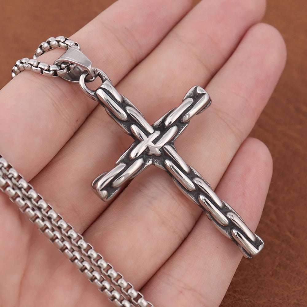 Fashion Simple Stainless Steel Cross Pendant Punk Hip Hop Unique Cross Necklace Creative Religious Amulet Jewelry Gift