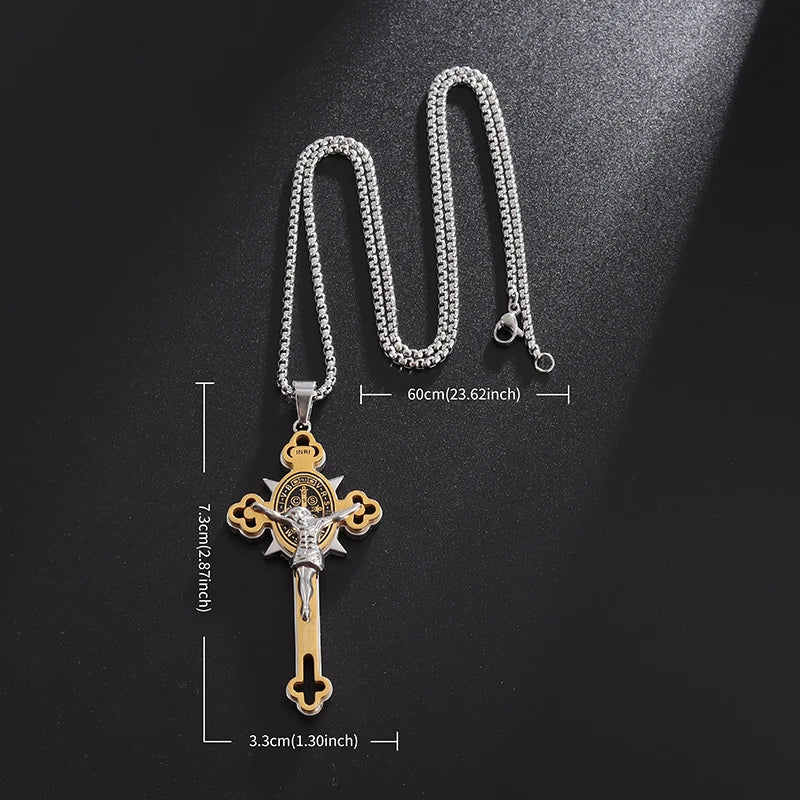 Italian Christian Saint St. Benedict Cross Stainless Steel Necklace Pendant Men and Women Religion Catholic Jesus Amulet Jewelry