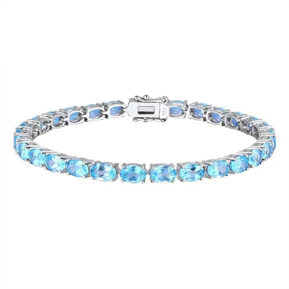 GZ ZONGFA Pure 925 Sterling Silver Women's Hand Bracelets 100% Real Gemstone Natural Topaz Peridot Amethyst Gem Fine Jewelry Swiss Blue Topaz 17.5-18cm Rhodium Plated