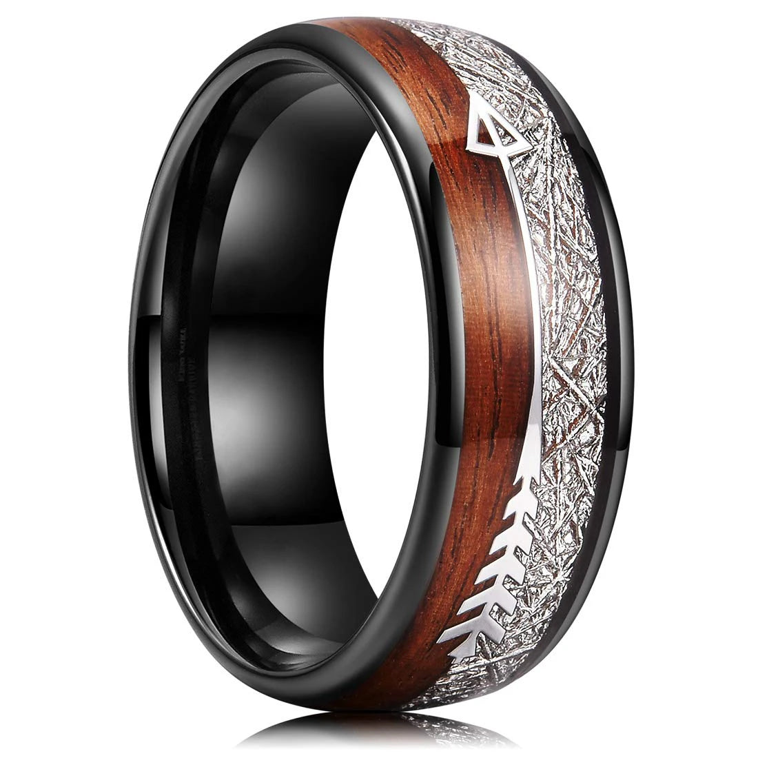 Fashion 8mm Black Titanium Steel Rings For Men Inlay Red Opal and Colorful Abalone Shell Ring Men's Wedding Band Jewelry Gifts