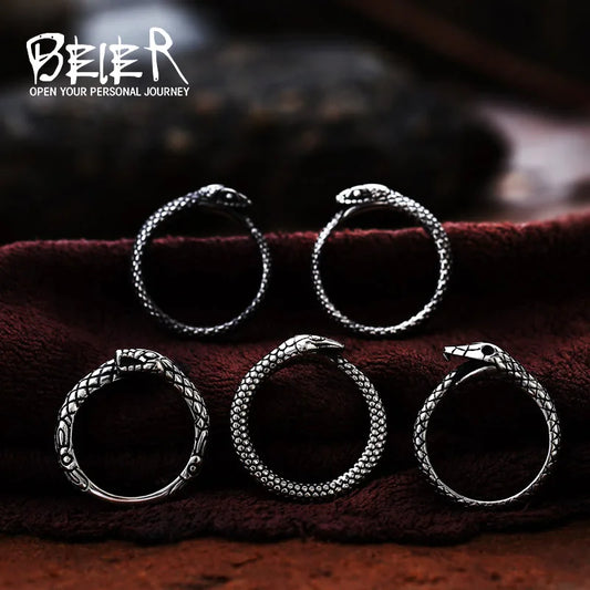 Beier 2022 New Creative Designs Retro Punk Snake Men's Ring Exaggerated Antique Fashion Personality Stereoscopic Animal Rings
