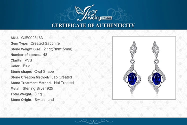 JewelryPalace Created Blue Sapphire 925 Sterling Silver Dangle Drop Earrings for Women Fine Jewelry