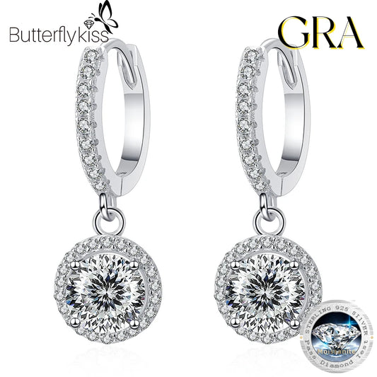Butterflykiss 2 Carat 100 Faced Cut Moissanite Drop Earrings For Women S925 Silver Sparkling Lab Diamond Women's Wedding Jewelry