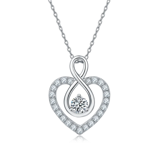 GEM'S BALLET 0.5 Ct 5mm Moissanite Heart Pendant Necklace  with Infinity Loop in 925 Sterling Silver Gift for Her