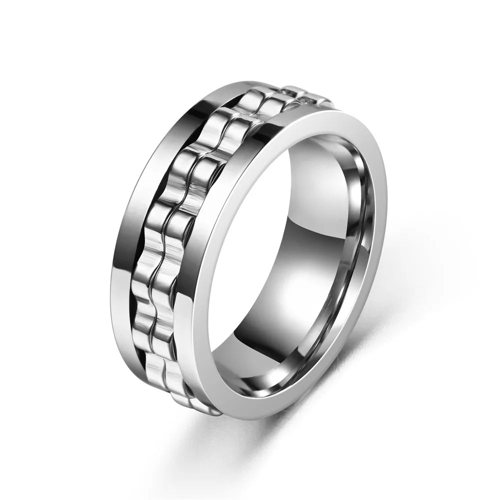 Stainless Steel Ring For Men Gear Chain Rotating Spinning Fidget Rings Punk Jewelry Size 6-13