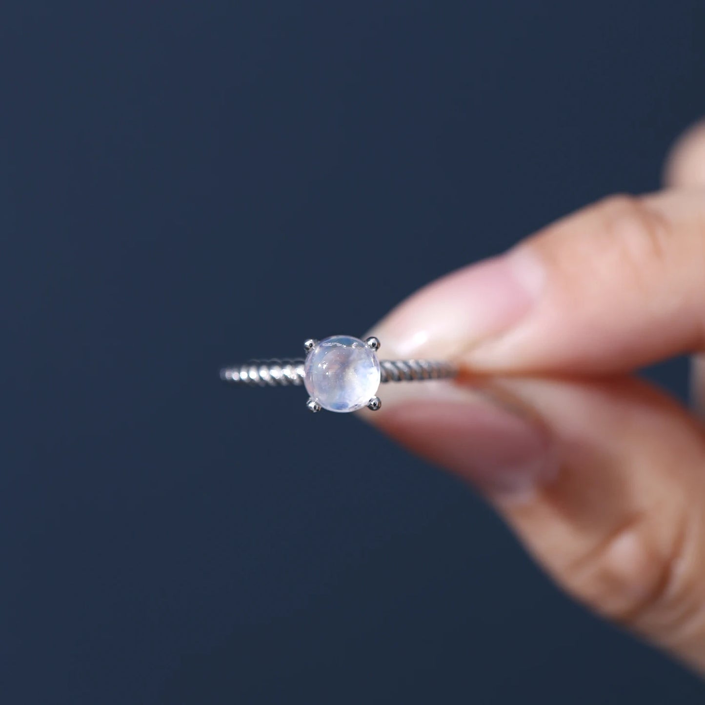 GEM'S BALLET Moonstone Jewellery Textured Milky Blue Moonstone Ring in 925 Sterling Silver, Stylish Gemstone Ring Gift for Her