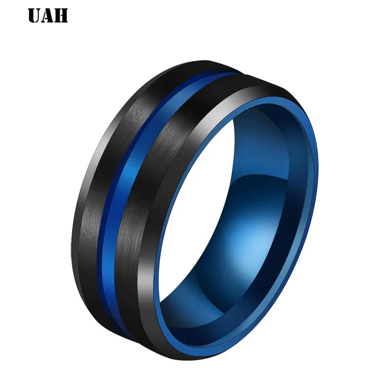 UAH Hot Sale Groove Rings Black Blu Stainless Steel Midi Rings For Men Charm Male Jewelry Dropshipping