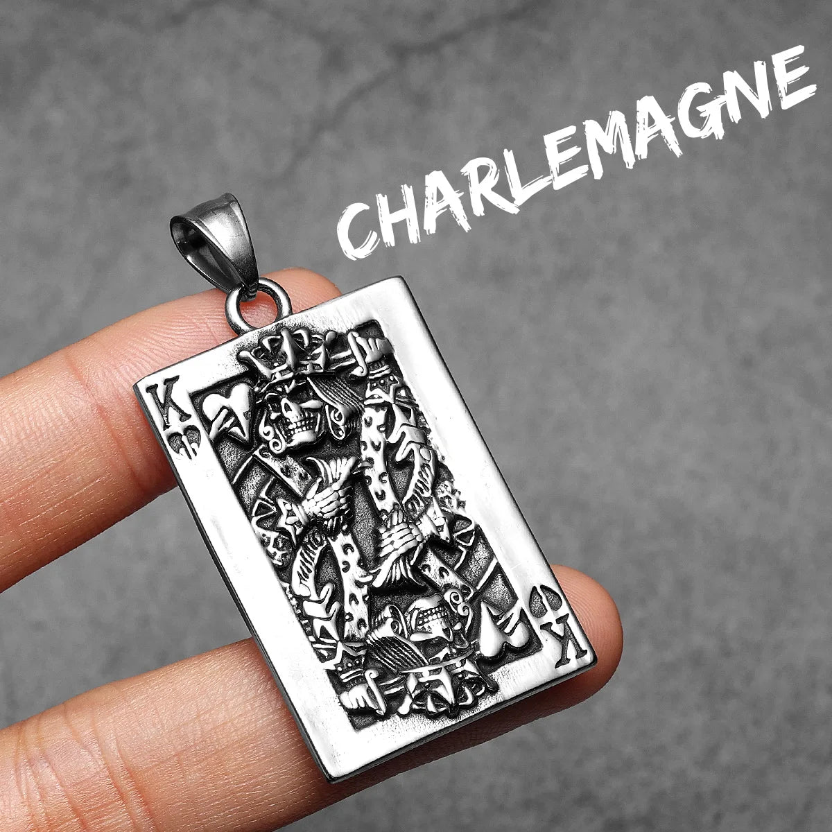Charlemagne Poker Carving Stainless Steel Men Necklace Pendant Chain Punk For Women Fashion Jewelry Gifts Wholesale Dropshiping