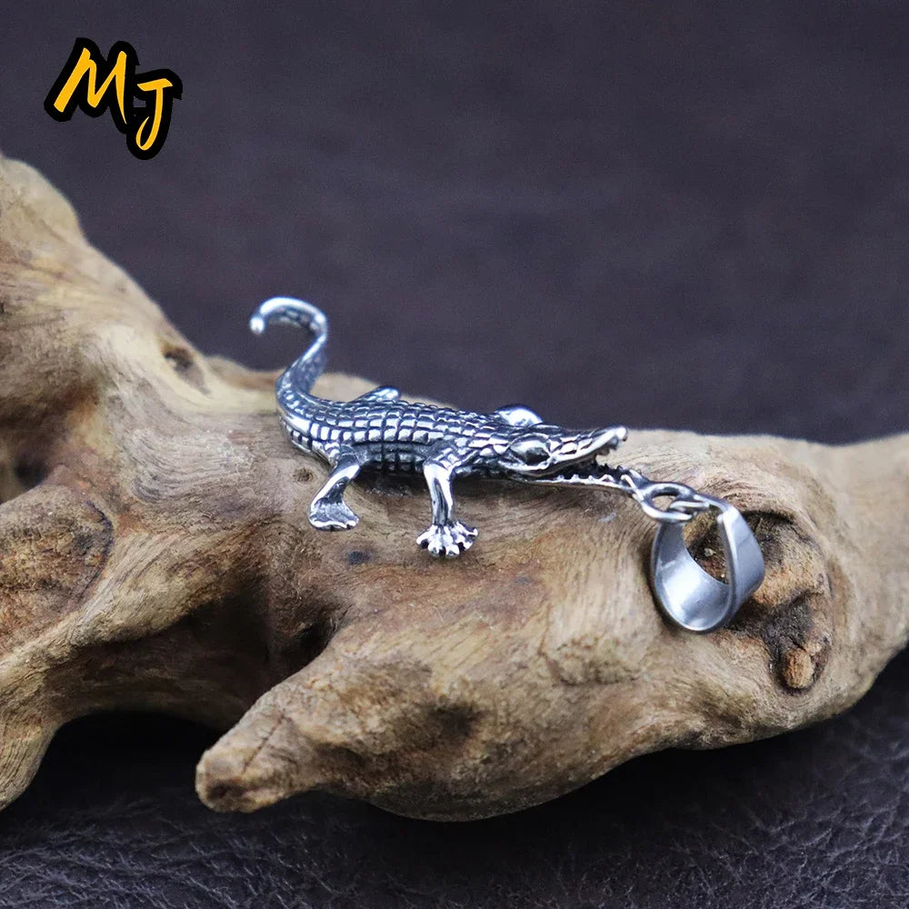 Hip Hop Vintage Crocodile Pendant Necklace Stainless Steel lizard Chain Necklaces for Men Punk Gecko Animal Jewelry Accessories