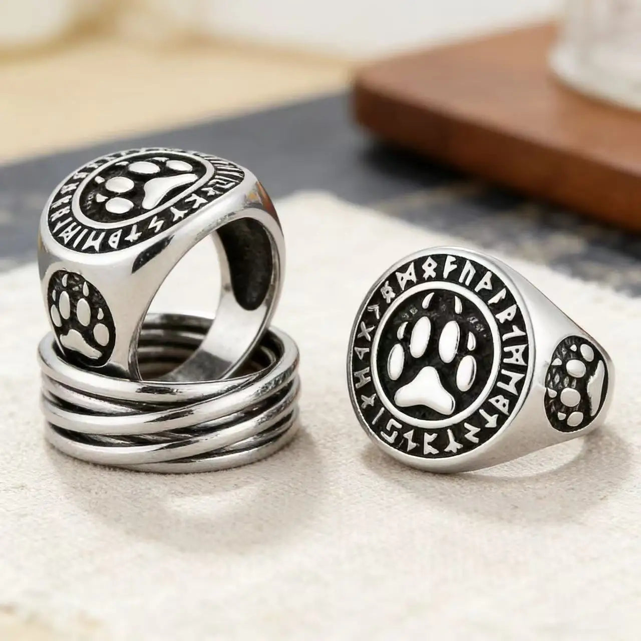 HNSP 316L Stainless Steel Viking Style Rune Bear Claw Ring For Men Male Finger Jewelry Accessories