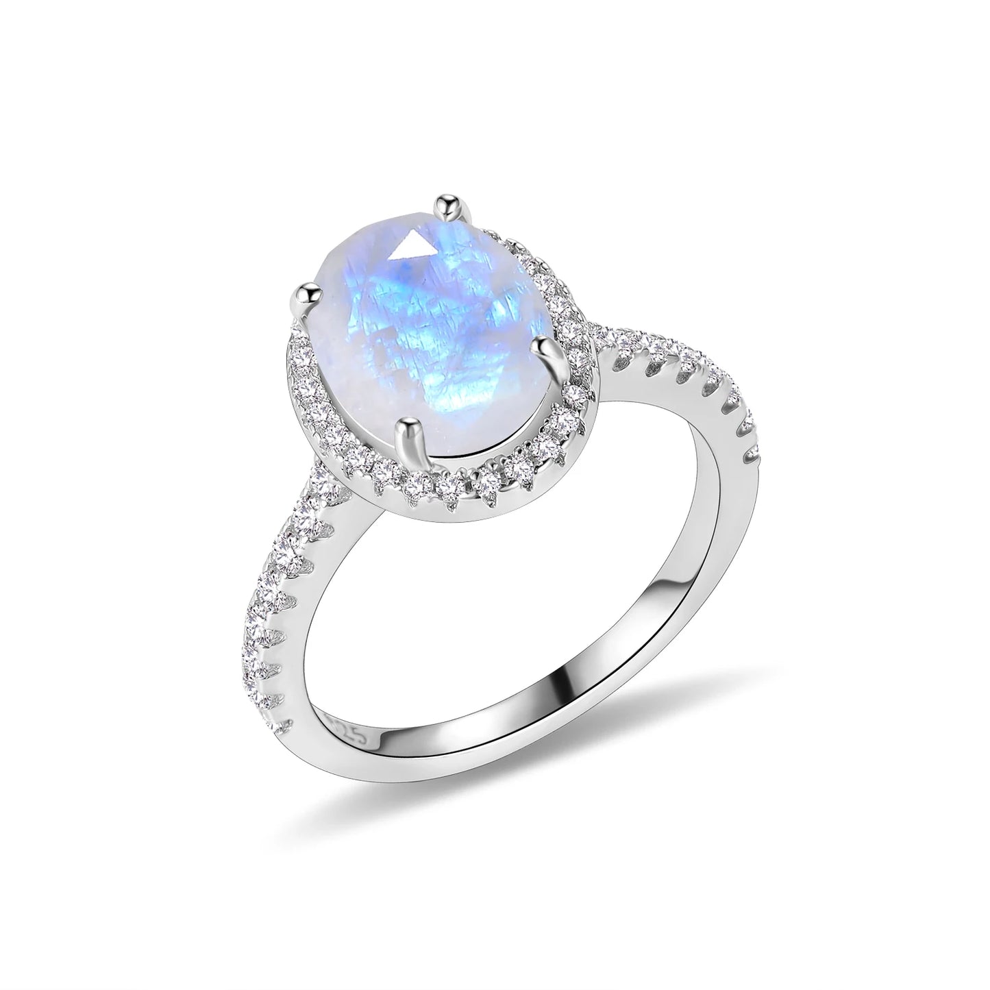 GEM'S BALLET June Birthstone Oval Milky Blue Moonstone Halo Engagement Ring in 925 Sterling Silver Dainty Promise Ring 925 Sterling Silve Milky Blue Moonstone