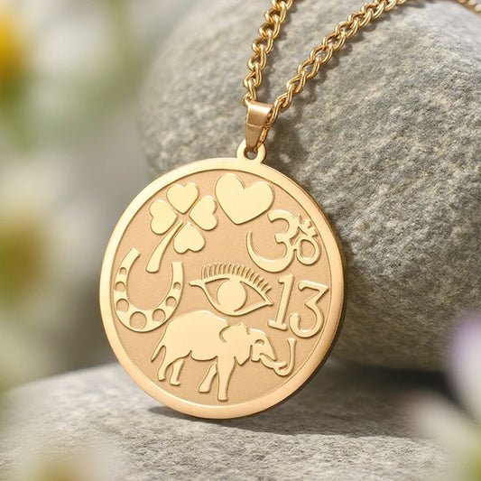 Collar con medallón de elefante de la buena suerte Dawapara, amuleto protector poderoso, símbolo de ohmio, herradura, collar de mal de ojo de acero inoxidable