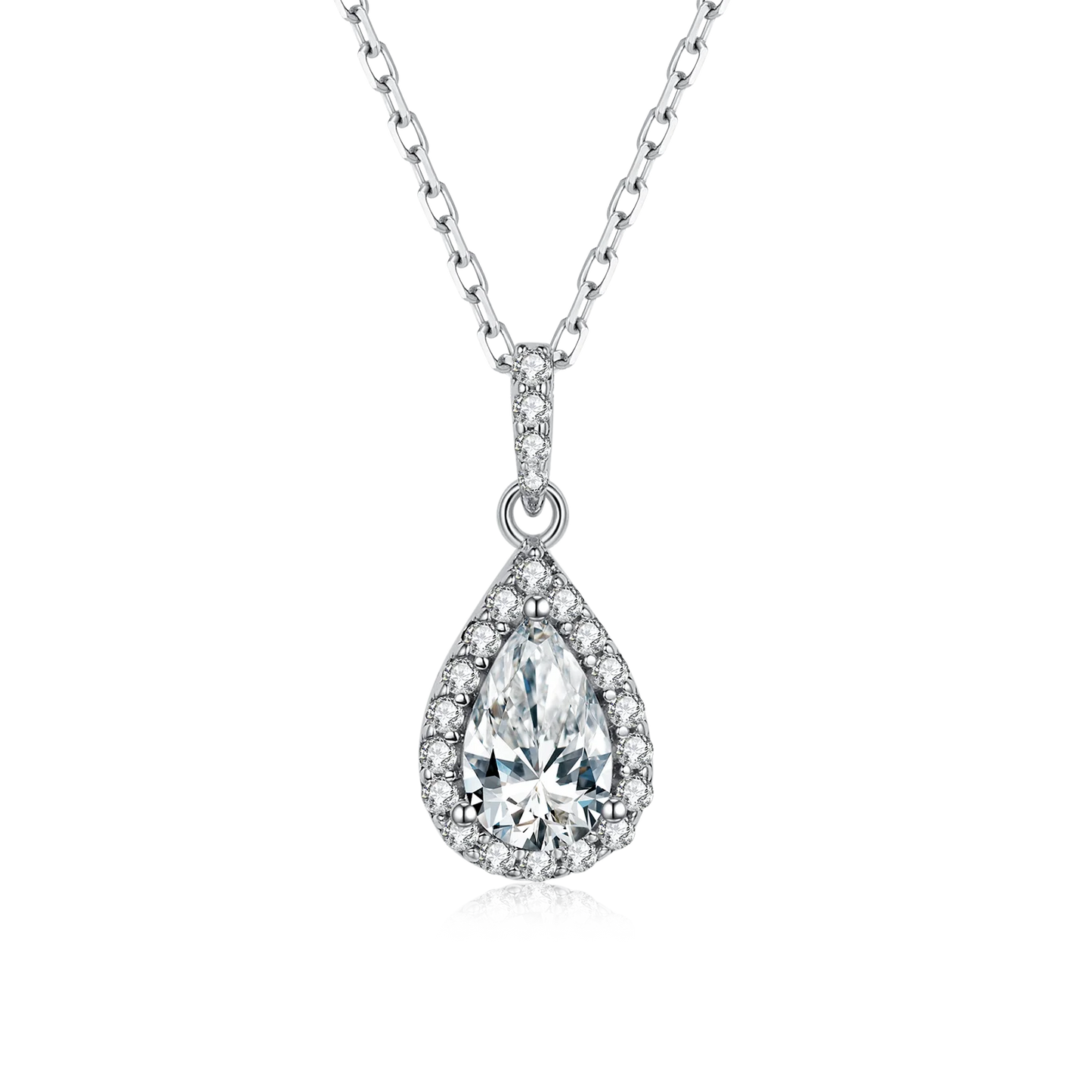 GEM'S BALLET 1.0ct D Color VVS1 Moissanite Halo Set Lovely Wedding Pendant Necklace in 925 Sterling Silver Gift For Her HL06O 925 Sterling Silver 45cm | CHINA