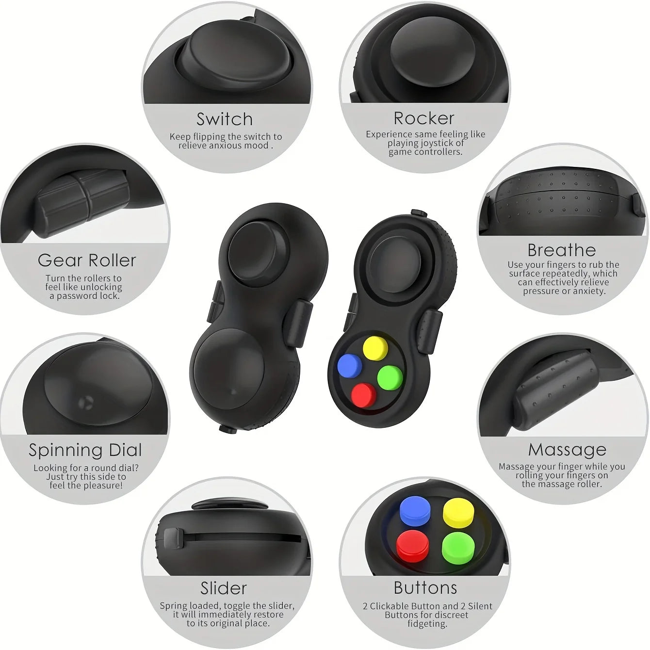 Fidget Pad with 8 Fidget Functions, Fidget Controller