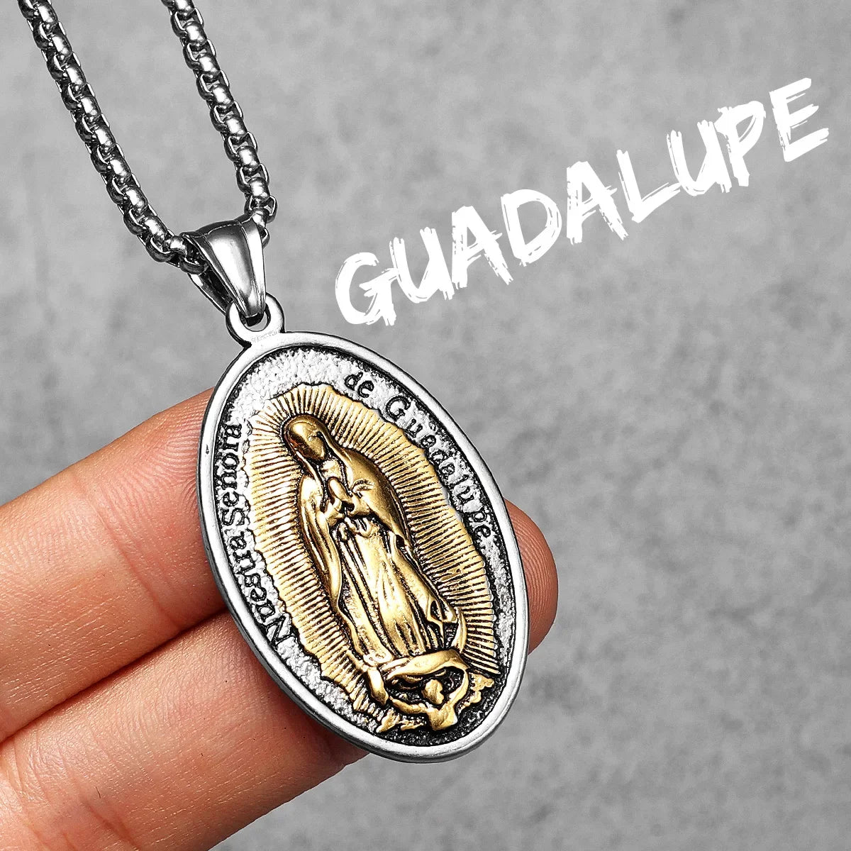 Virgin Mary Guadalupe Angel Cross Stainless Steel Men Necklaces Pendant Chain Amulet For Women Fashion Jewelry Gifts Guadeloupe-E-G