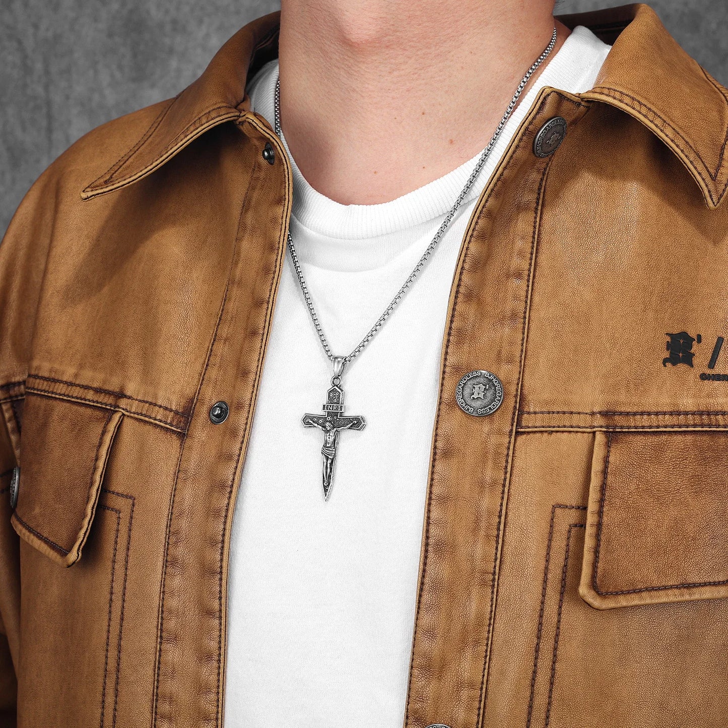 INRI Jesus Cross Exorcism Amulets Stainless Steel Men Necklaces Pendant Chain Punk For Women Fashion Jewelry Gifts Wholesale