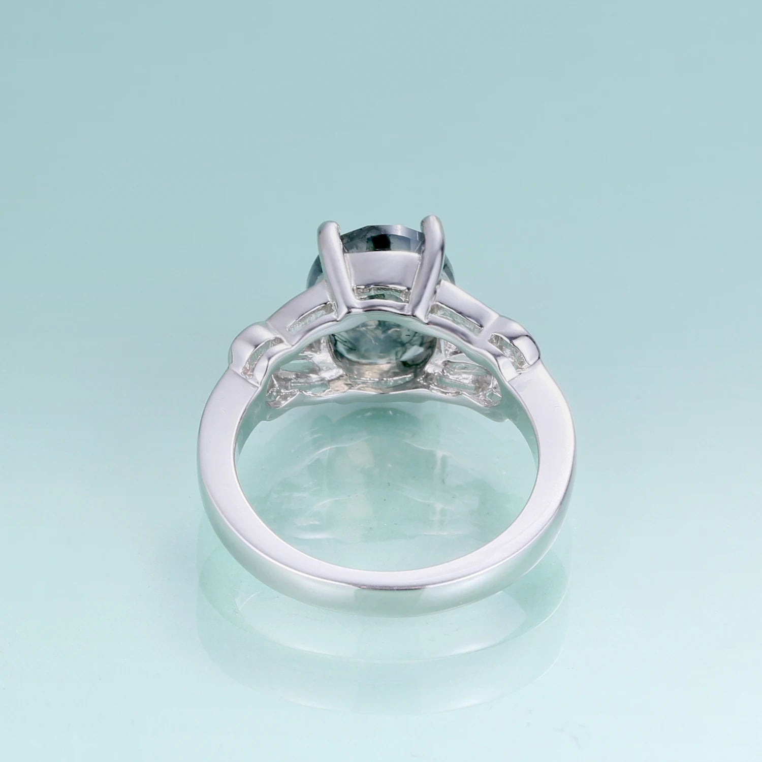 GEM'S BALLET Elegant Wedding Ring 2.91Ct Oval Cut Moss Agate Split Shank Engagement Rings in 925 Sterling Silver Gift For Her