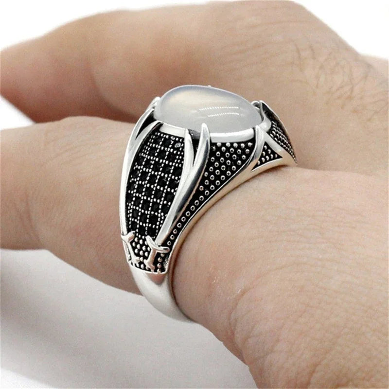 New Retro Handmade Turkish Rings for Men Vintage Double Swords Black Zircon Rings Punk 2024 Trendy Islamic Religious Muslim