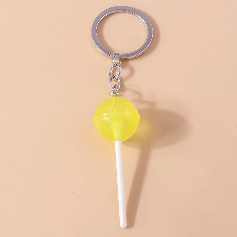 Lovely Resin Candy Lollipop Keychain Mini 3D Simulation Food Key Rings for Men Women Handbag Pendants DIY Kids Jewelry Gifts as picture shows