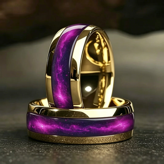 Fashion Men's Stainless Steel Rings Violet Gradient Purple Nebula Inlay Ring for Men Jewelry Suitable for Daily Wear, Non-Fade